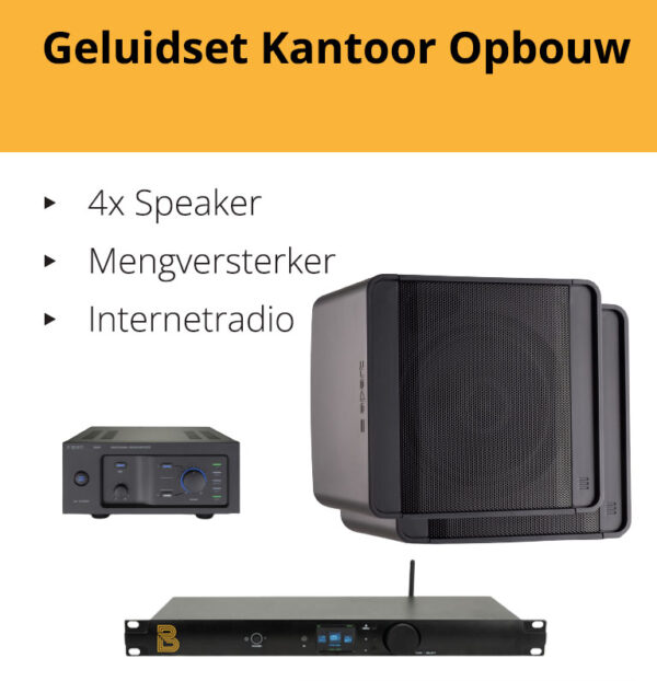 Geluidsinstallatie kantoor opbouw speakers met mengversterker en internetradio